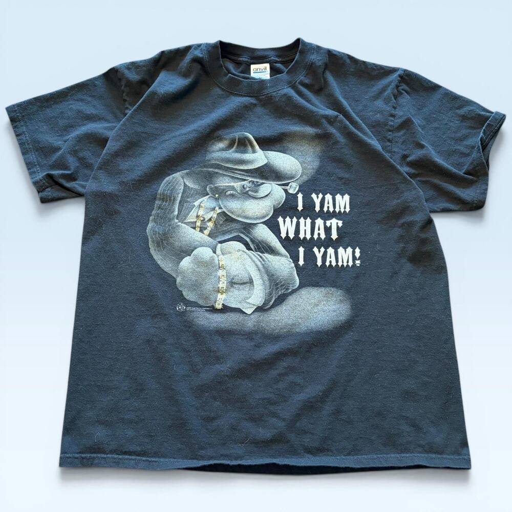 Vintage Popeye Shirt Mens XL Black I Yam What I Yam Anvil Tee T-Shirt 2004